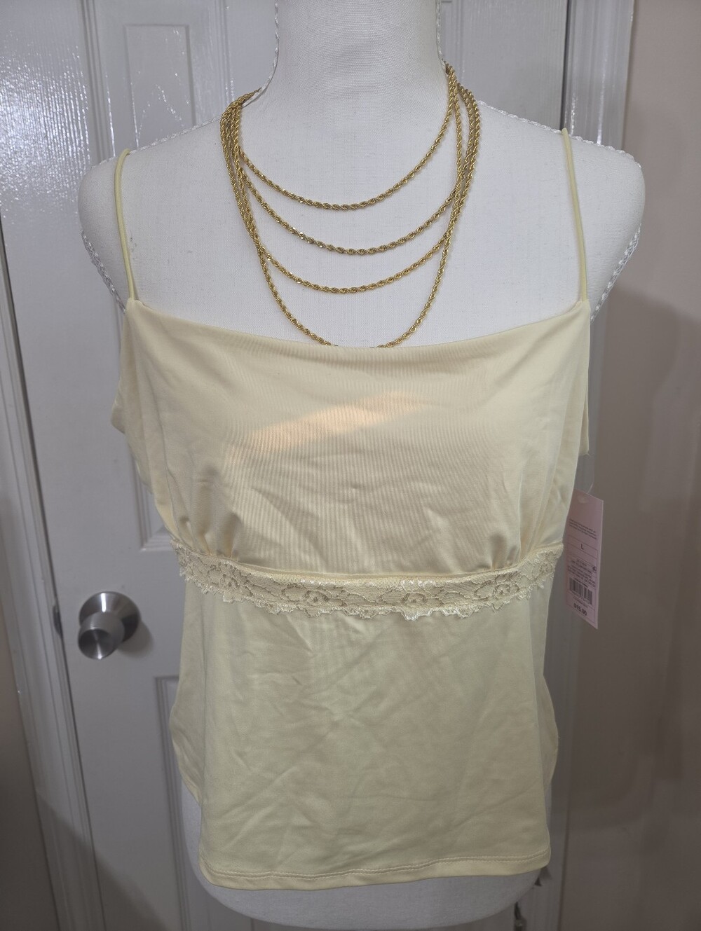 wild fable Pale Yellow Lace-Trim Spaghetti Strap Camisole